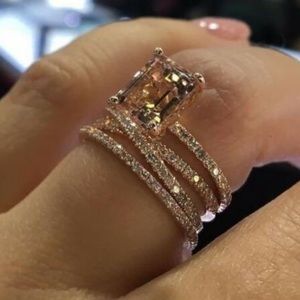 NEW 18K Rose Gold Diamond Morganite Eternity Ring